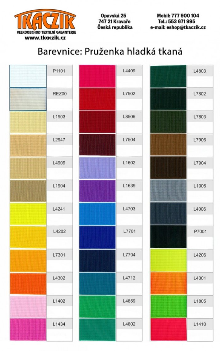 Pruženka hladká tkaná šíře 2cm barvy