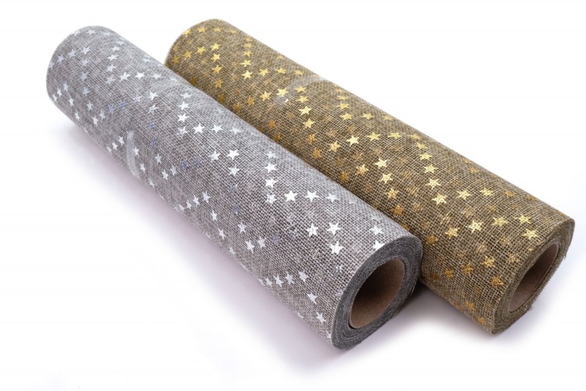 Jutovina vánoční s hvězdy šíře 28cm