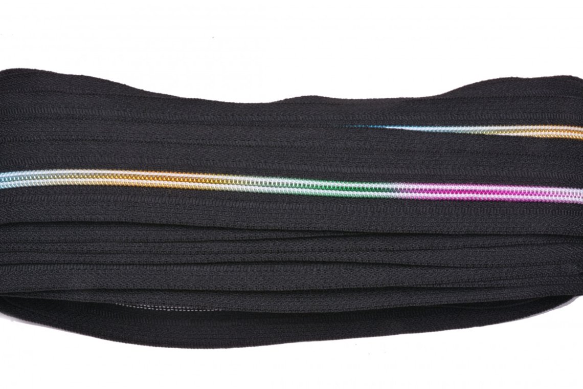 Zip spirálový metráž GS 5mm duhový černý