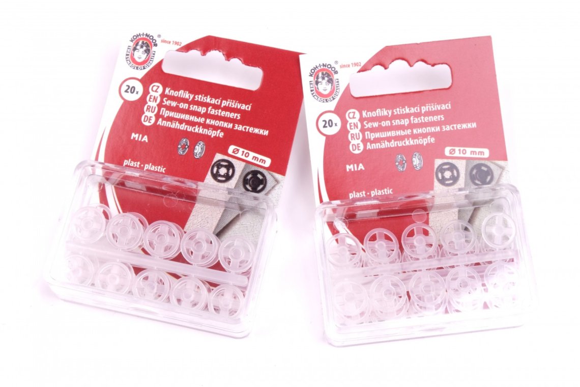 Stiskací knoflíky MIA (3) 10mm karta 20ks čirá