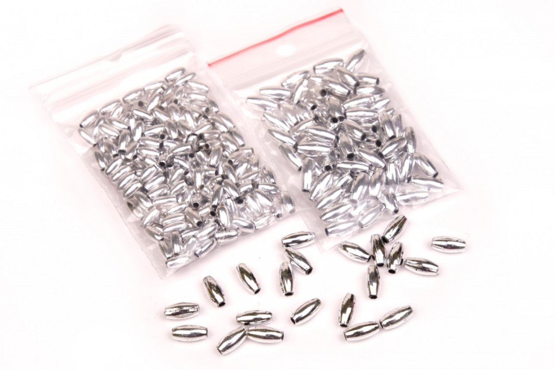 Korálky plastové stříbro oválné vel.6mm balení 5g