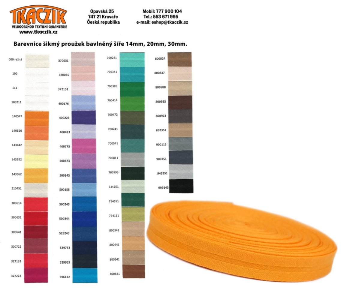 Šikmý proužek BAVLNA šíře 14mm