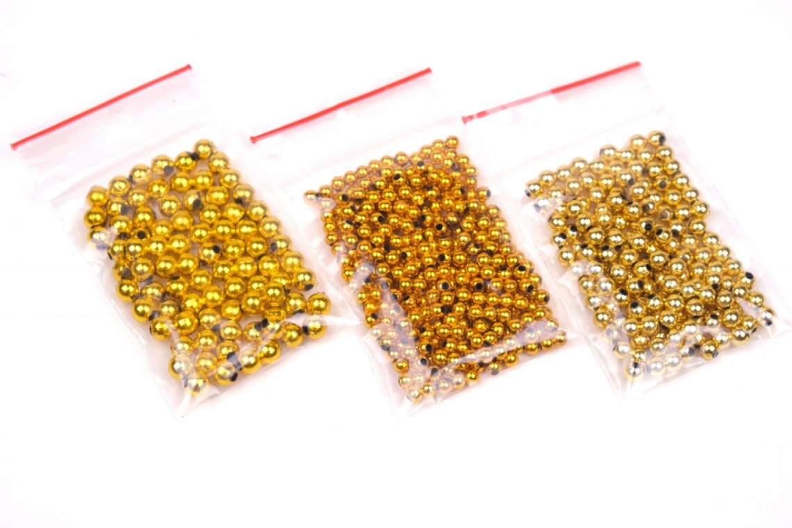 Korálky plastové zlaté kulaté mix vel.6mm balení 5g