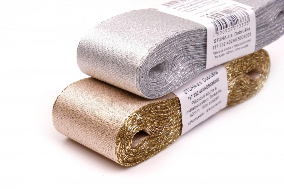 Stuha torsade lurexová šíře 40mm svazek 10m