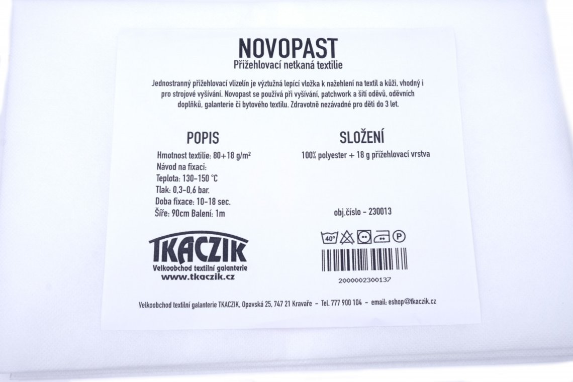 Vlizelín nažehlovací NOVOPAST 80+18g/m rozměr 100x90cm