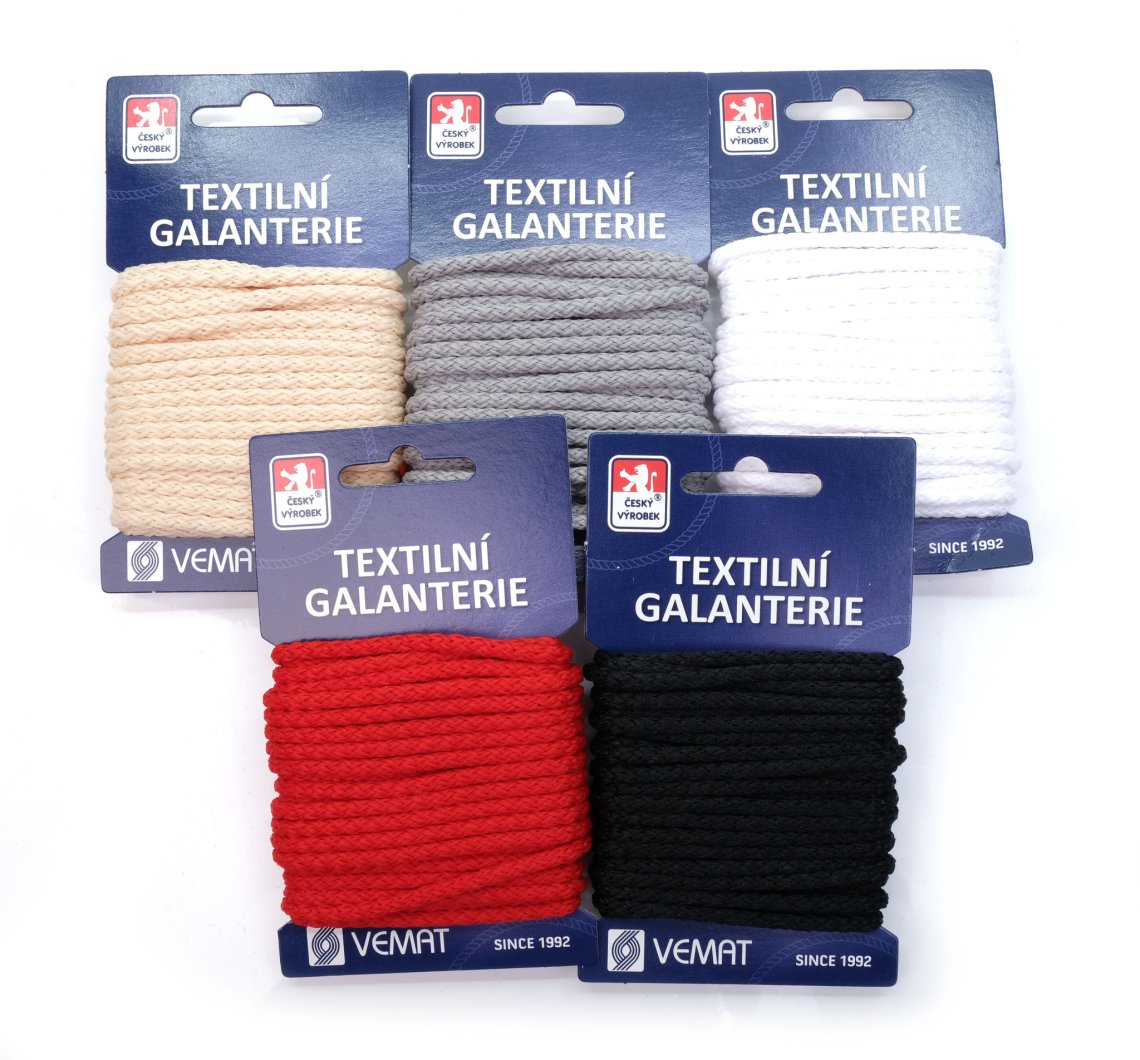 Šnůra oděvní PES 4mm karta 5m