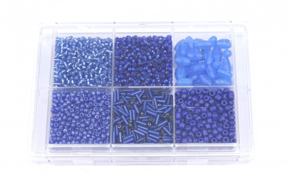 Korálky skleněné sada cca 80g. královsky modrá