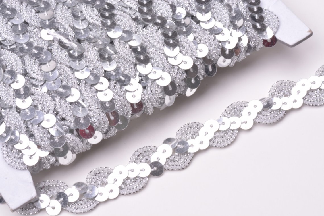 Prýmek s flitry C035 šíře 15mm stříbrný