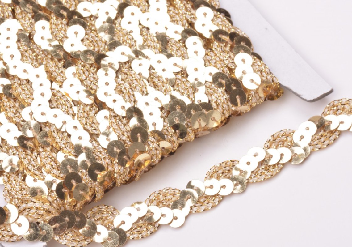 Prýmek s flitry C035 šíře 15mm zlatý