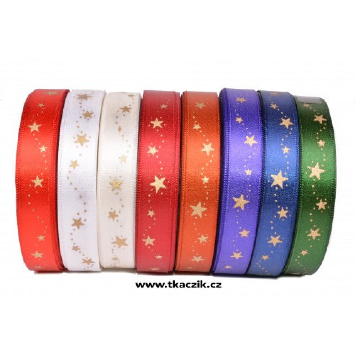 Stuha atlasová oboulící šíře 15mm tisk hvězdy