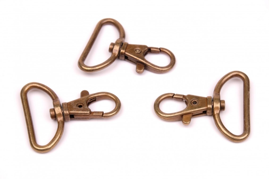 Karabina kovová otočná průvlek 3cm staromosaz