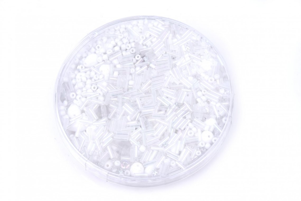 Korálky skleněné směs 120g bílá