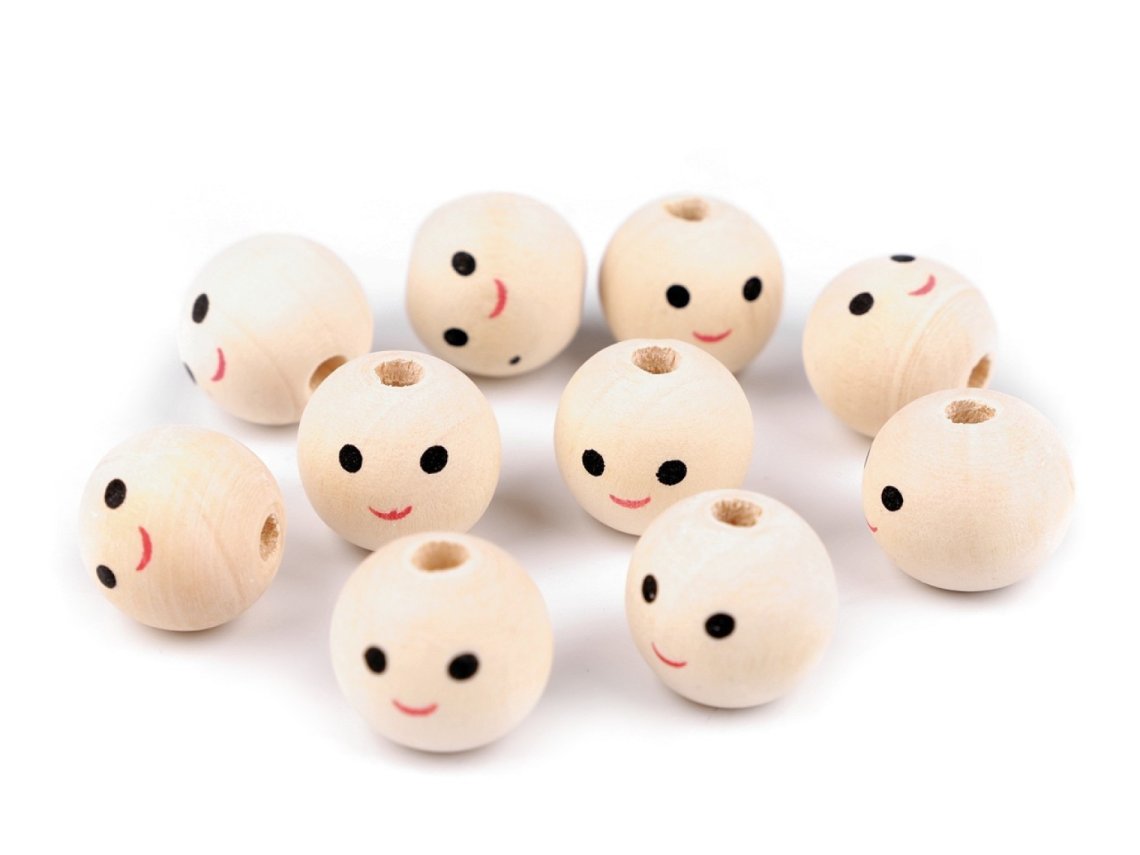 Korálky dřevěné s obličejem 91 vel.18mm nelakované  