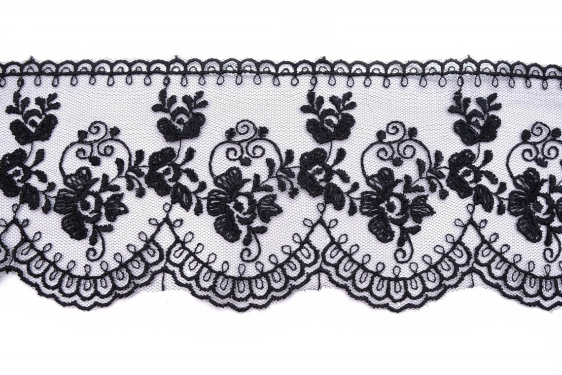 Krajka šifonová vyšívaná 52768 šíře 8cm černá