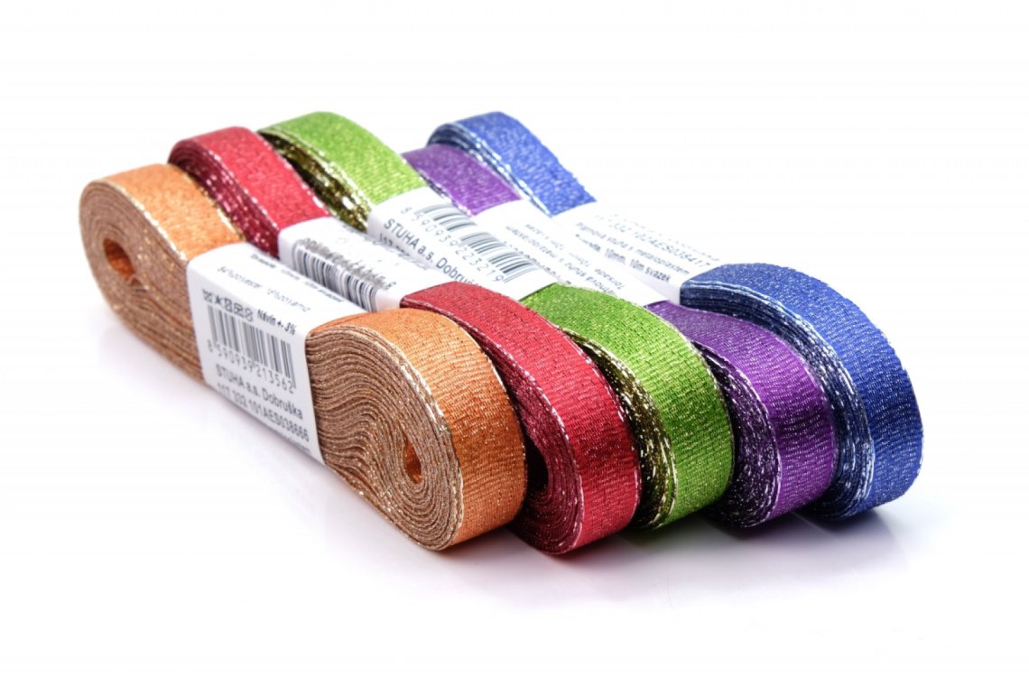 Stuha torsade lurexová šíře 10mm svazek 10m MIX