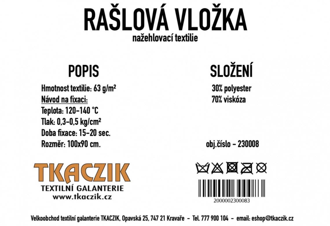 Rašlovka nažehlovací univerzální 63 g/m² rozměr 100x90 cm