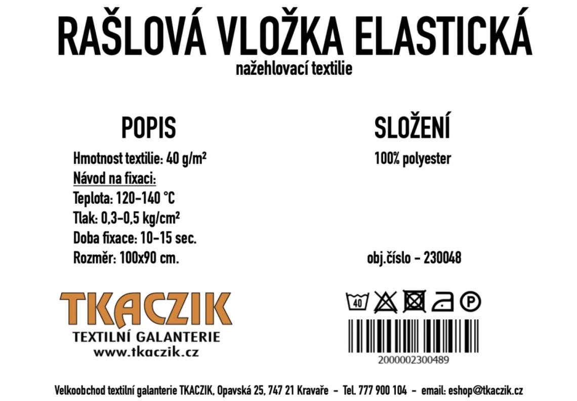 Rašlovka nažehlovací elastická 40 g/m² rozměr 100x90 cm
