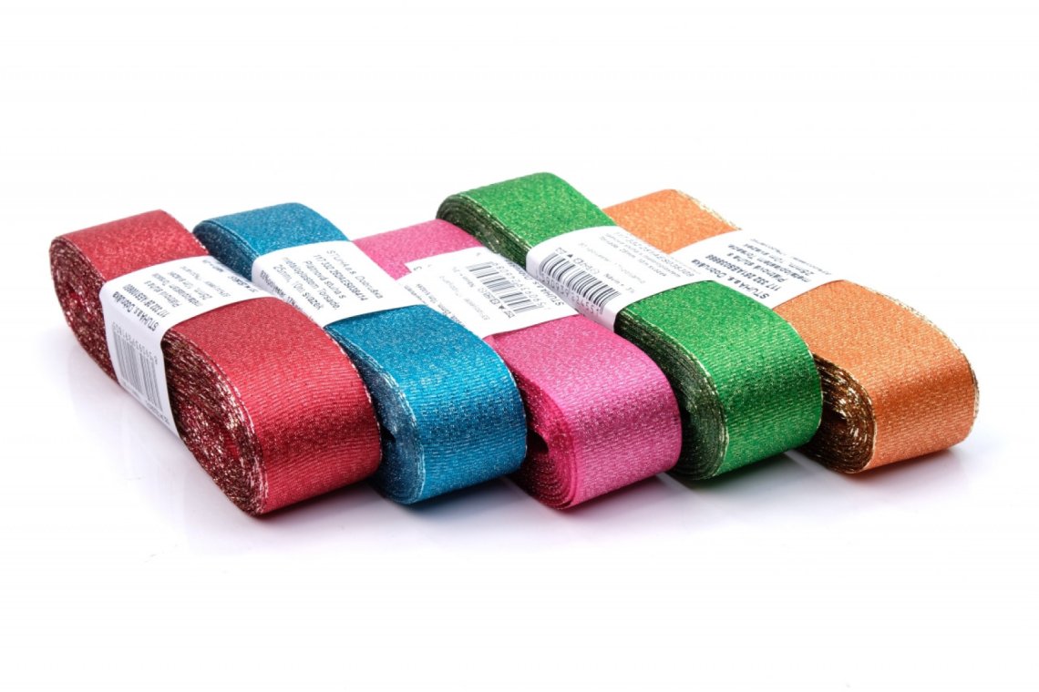 Stuha torsade lurexová šíře 25mm svazek 10m MIX