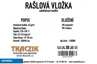 Rašlovka nažehlovací univerzální 63 g/m² rozměr 100x90 cm