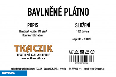 Bavlněné plátno / látka 140g/m² rozměr 100x140 cm